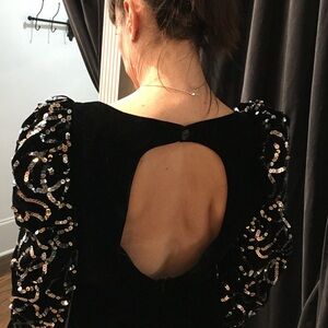 Free People Elegant Black Velvet and Sequin Women's Dress One of a Kind Sample